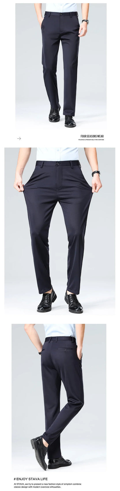 Mens Business Casual Pants Elastic Dress Pants Classic Fit Men Formal Suit Pants Navy Trousers M-3XL