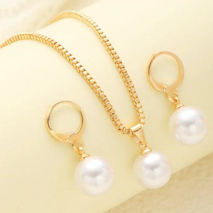 3 Pcs/Set Round Pearl Pendant Necklace For Women Exquisite Fashion Rhinestone Double  Earring Wedding Jewelry Set Gift