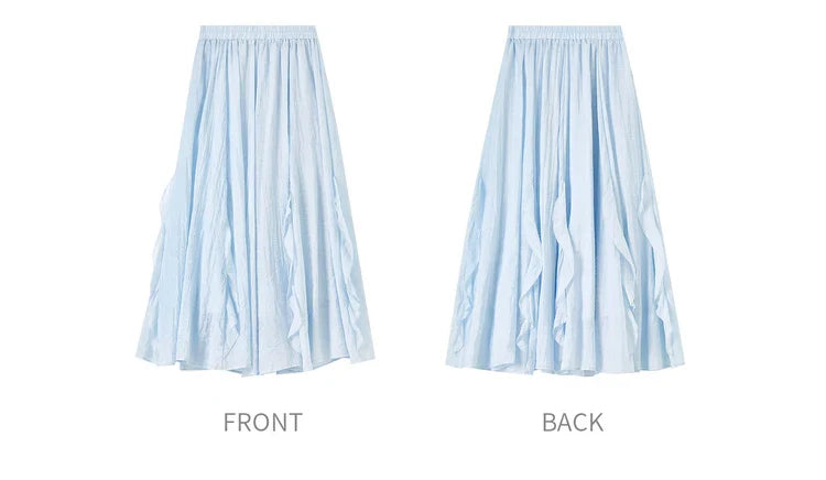 Women Summer Skirts 2026 High Waist Sweet Pleated A Line Ankle-Length Skirt Ladies Elegant Casual Clothes W52QA2169