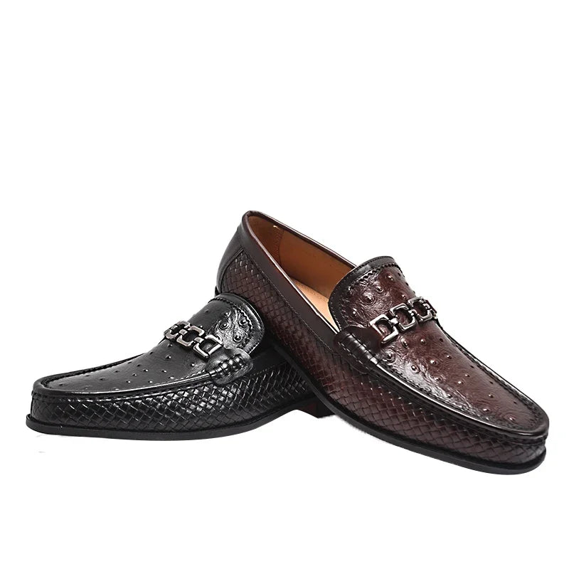 Men's Pointed Toe Formal Leather Shoes Non-Slip Comfortable Handmade Military Style Banquet Shoes with Metal Buckles