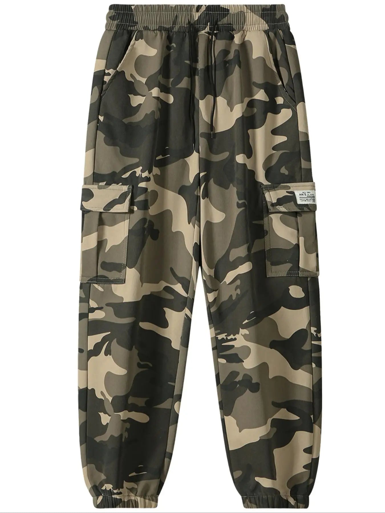 Men's Plain Sports and Casual Trousers with Drawstring Elastic Waist, Camouflage, with Pockets, Suitable for Outdoor Camping, Hiking and Mountaineering, Exercise and Fitness