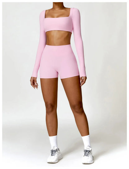 Summer 2PCS Yoga Suit Sports Set Women Quick-Dry Gym Set Women Tracksuit Running Workout Long Sleeve Sports Shirt Yoga Clothing