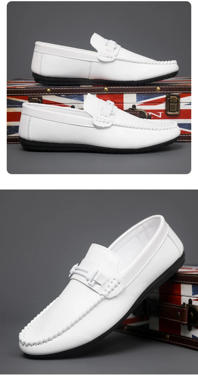 Trend White Loafers Man Big Size 46 Breathable Lightweight Men's Leather Shoes Comfortable Casual Shoes Men Driving Shoes