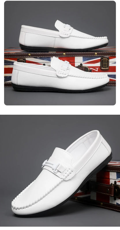 Trend White Loafers Man Big Size 46 Breathable Lightweight Men's Leather Shoes Comfortable Casual Shoes Men Driving Shoes