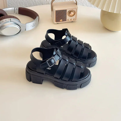 2025 Summer New Children Fashion Sandals for Girls American Style Soft Thick Sole Non-slip Versatile Cool Woven Roman Beach Shoe