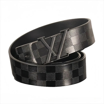 Light Luxury Mens Leather Belt Smooth Buckle Genuine Cowhide Perforated Pattern Fashion Trendy High End Versatile
