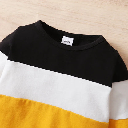 Newborn Baby Boy 2PCS Clothes Set Patchwork Long Sleeve T-shirt Top+Pants Set Autumn Sport Casual Outfit for Toddlers 0-2 Years