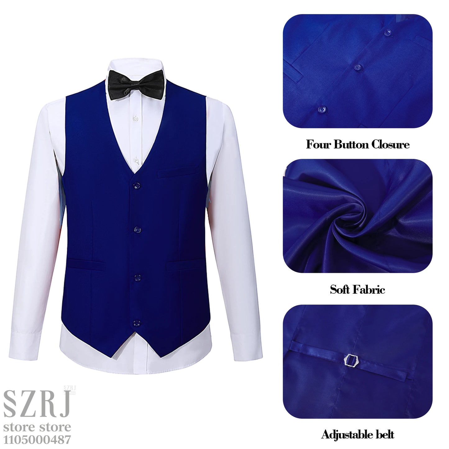 Men's 5-Piece Business Suit Set: Jacket+Vest+Pants+2 Bow Ties (Red+Blue).Premium, Tailored， For Parties, Weddings, Business.