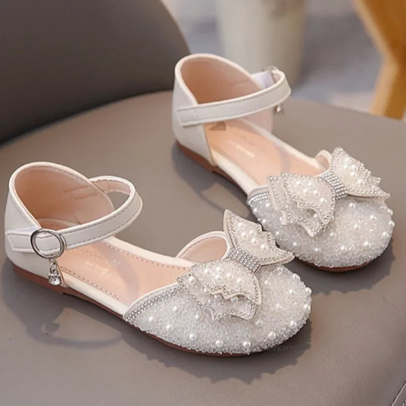 Spring and Summer Girls' Princess Shoes Sandals Flat  Kids Dresses Shoes Pearl  for Kids and Teens