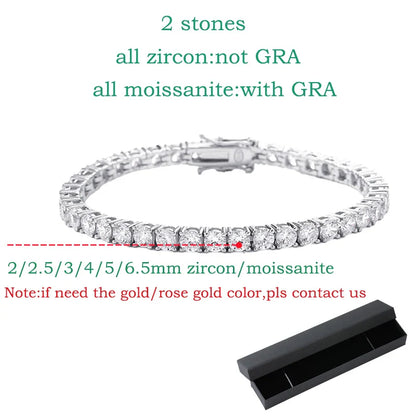18k Plated 2-4mm Zircon/moissanite Tennis Bracelet for Women Man Full Diamond Original Real 925 Sterling Silver Jewelry