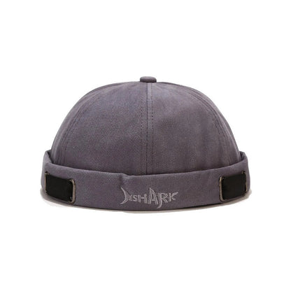 Embroidery Docker Cap Without Visor Shark Letter Brimless Caps Beanies Dome Adjustable Skullcap Solid Color Fashion Hat