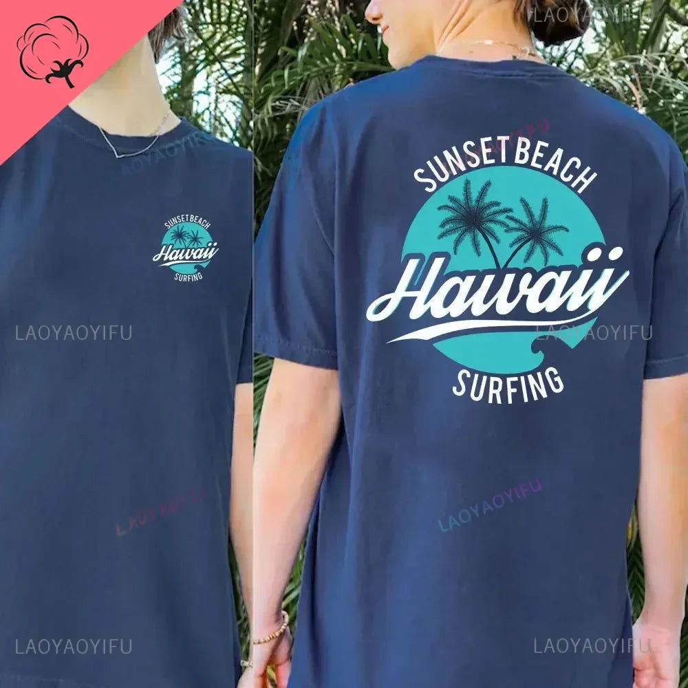 Hawaiian Traditions North Shore Hawaii Surfing Men Women White High Qulaty Cotton T-shirt Comfortable Beach-style Surf Tee Tops