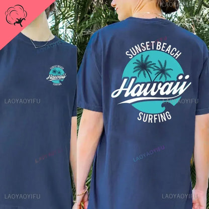 Hawaiian Traditions North Shore Hawaii Surfing Men Women White High Qulaty Cotton T-shirt Comfortable Beach-style Surf Tee Tops