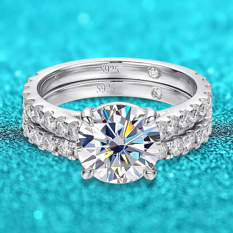 18k Plated 0.6-4.2CT All Moissanite Rings for Women Sparkly Luxury Wedding Diamond Band 100% 925 Sterling Silver Jewelry