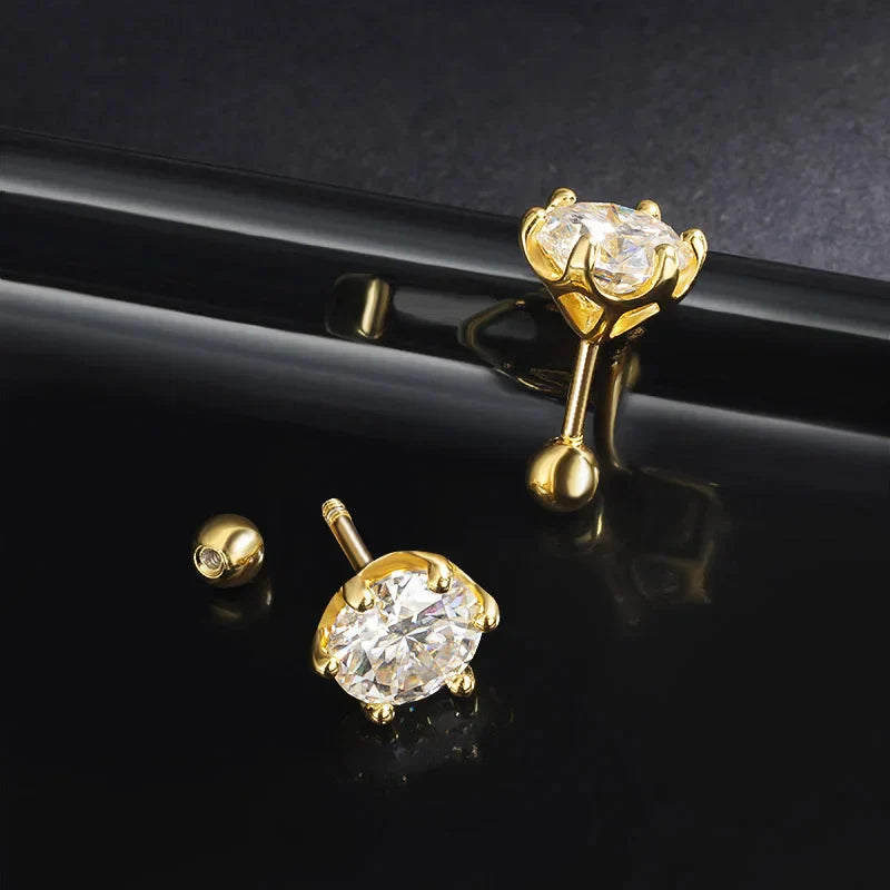 0.2/0.5/2ct D Color Moissanite Screw Stud Earrings for Women Men Silver 925 Plated 18K Pass Diamond Test 6 Prong Earring