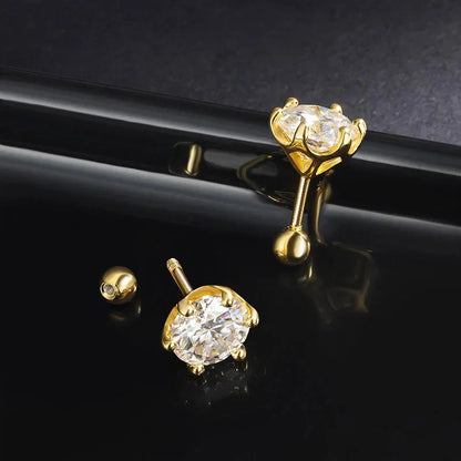 0.2/0.5/2ct D Color Moissanite Screw Stud Earrings for Women Men Silver 925 Plated 18K Pass Diamond Test 6 Prong Earring