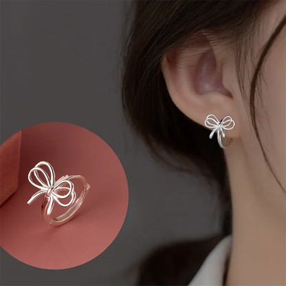 925 Sterling Silver Hollow Romantic Bow Huggies Ear Hoops Earrings for Women Fashion Elegant Charm Party Jewelry Gifts