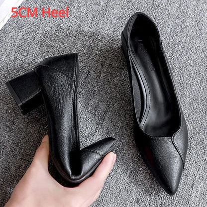 Sapato Feminino de Salto Bloco de 3-5cm Sapatos de Couro com Salto Quadrado Sapatos de Salto Agulha Zapatos De Mujer Moda Designer Escritório Senhoras Sapato Único