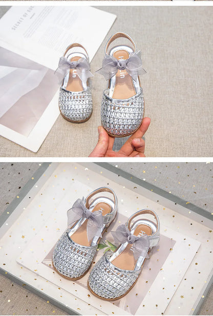 Children's Sandals Summer New Elegant Girls Princess Shoes Woven Style Beach Causal Kids Flat Sandals Solid Color Versatile