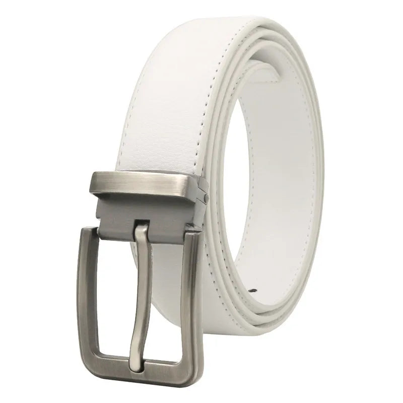 Korean version Golf white leather belt Pin buckle youth pants casual belt original belt for men and women