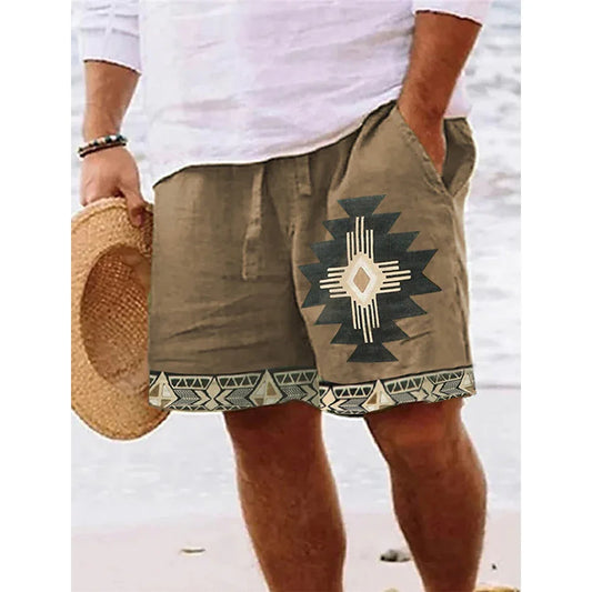 Ethnic Style 3D Print Beach Shorts Men's Vintage Casual Board Shorts Male Swimming Trunks Short Pants Man Swimsuit Clothing