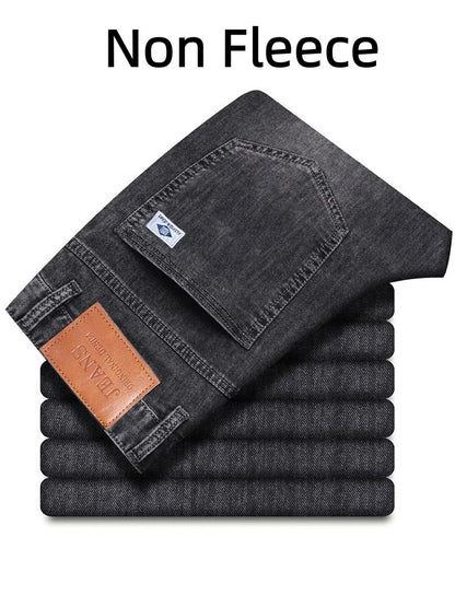 New Men's Light Business Micro Stretch Straight Fit Denim Pants Vintage Distressed All Season Wearable Long Pants