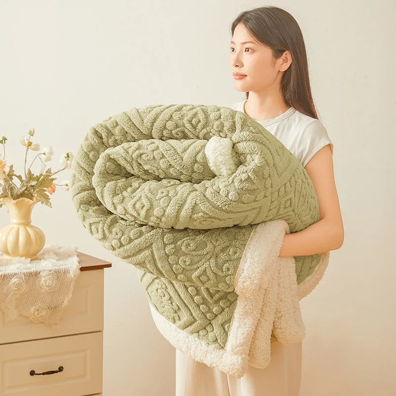 Ultra Soft Double Layer Fleece Blanket for Bed Thickened Cozy Velvet Warmth Blanket Autumn Winter Plush Blankets for Sofa Nap