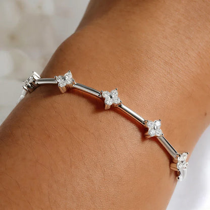 Certified 2.5mm Round Flower Moissanite Bangle for Women Original Pure 925 Sterling Silver Bracelet Luxury Female Jewelry