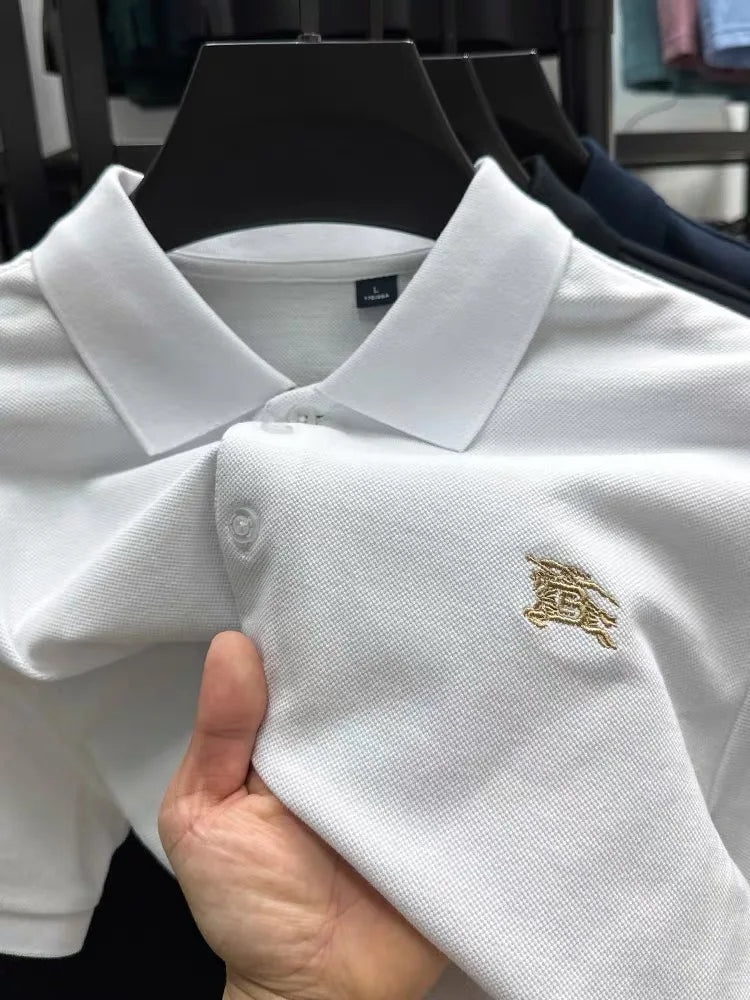 100% high-quality pure cotton men's summer polo T-shirt popular business commuting breathable cozy exquisite luxurious embroider