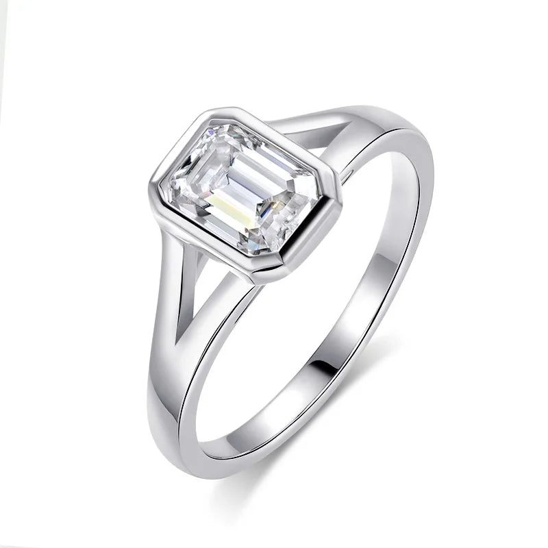 1CT 2CT Emerald Cut Moissanite Wedding Ring for Women Solitaire Lab Diamond Jewelry S925 Sterling Silver Plated 18K Gold