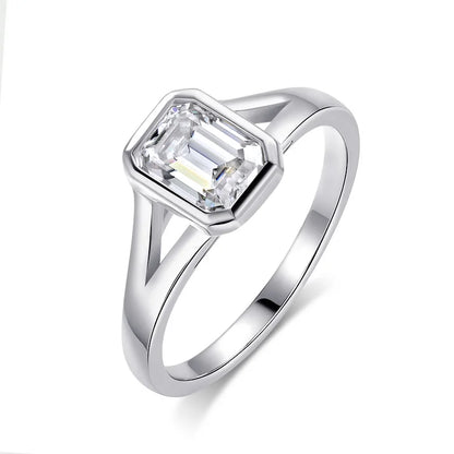 1CT 2CT Emerald Cut Moissanite Wedding Ring for Women Solitaire Lab Diamond Jewelry S925 Sterling Silver Plated 18K Gold