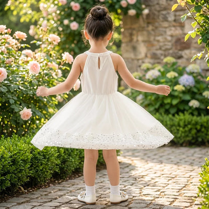 Girl Party Princess Dress Summer Sequin Tulle Dress Elegant Party Red/Pink/White Dresses 3-7Y for Wedding Birthday Holiday Gift