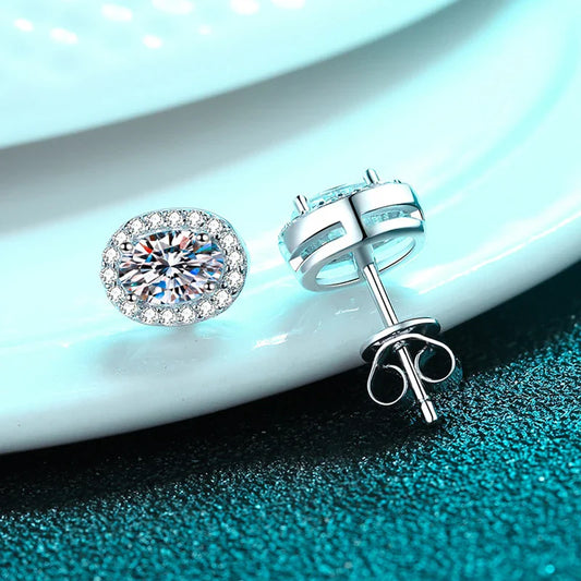0.5CT 1CT Certified Moissanite Stud Earrings for Women Bride Classic Wedding Jewelry 100% 925 Sterling Silver