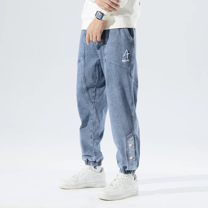 Spring Summer Men's Jogger Jeans Slight Stretch Denim Cargo Pants Black Blue Streetwear Baggy Jeans Trousers