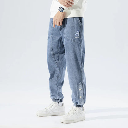 Spring Summer Men's Jogger Jeans Slight Stretch Denim Cargo Pants Black Blue Streetwear Baggy Jeans Trousers