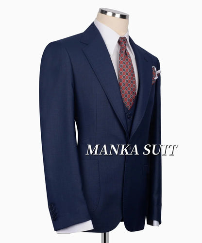 Notch Lapel Single Breasted Full Men's Suits  Smart Casual Business Office Wedding  3pcs Blazer Vest Pants Customized Men's Set