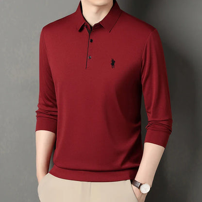 Spring and Autumn Pure Cotton Men's Long Sleeve Collar T-shirt Business Casual Fashion Comfortable Versatile Polo Shirt