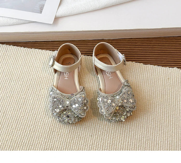 Faux Gemstones Shoes for Kids Girls Shining Crystal Girls Dress Shoes for Party and Wedding Bowtie Children Girl Sandals I04204