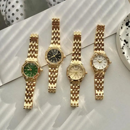 Women's Fashion Round Room Gold Steel Band Quartz Wristwatch Luxury Ladies Golden Watch for Women Clock Female Reloj