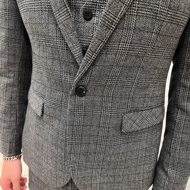 طقم بريطاني رجالي من ثلاث قطع، سليم فيت، سترة وبنطلون، طقم أنيق وعصري الكل في واحد، بليزر للحفلات