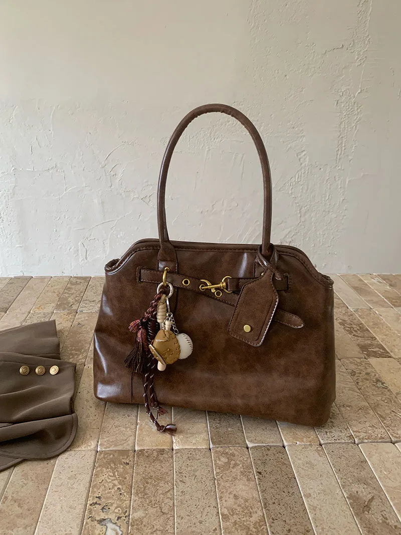 Vintage Designer Luxury Tote Bag Casual Lage Capacity Women's Shoulder Bag Simple Commuting PU Leather Ladies Handbags