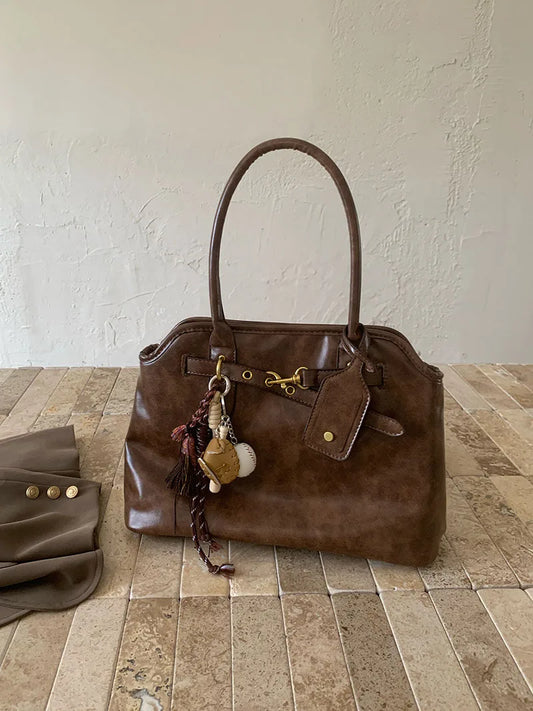 Vintage Designer Luxury Tote Bag Casual Lage Capacity Women's Shoulder Bag Simple Commuting PU Leather Ladies Handbags
