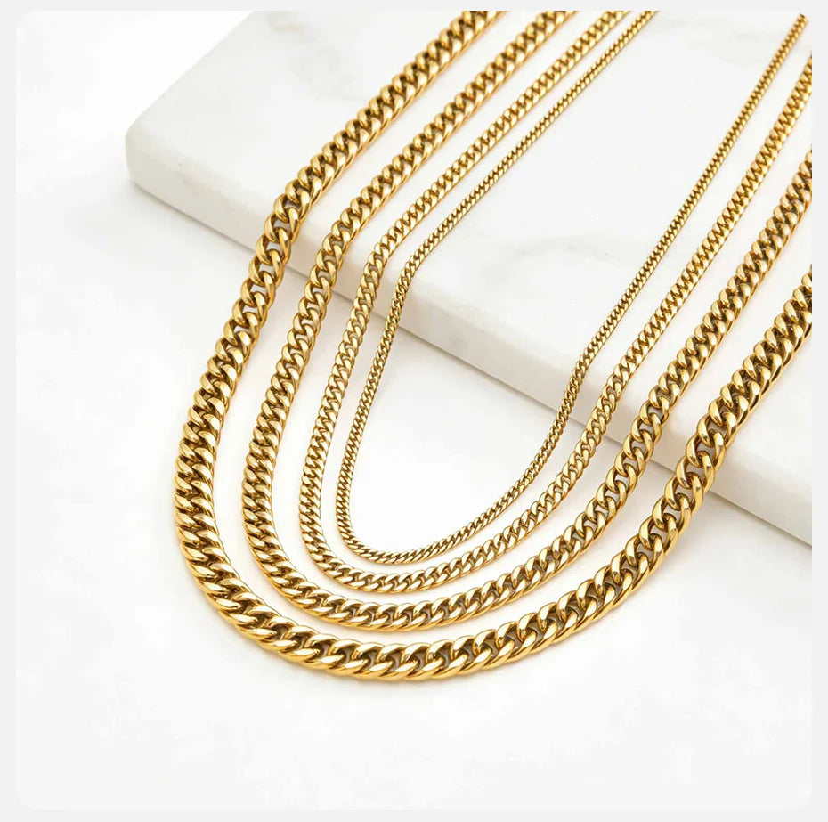 3/5/7/9mm Thick Cuban Chain Necklaces for Men Women,Simple Miami Curb Links Collar,Waterproof Stainless Steel Unisex Chain