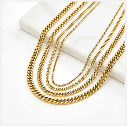3/5/7/9mm Thick Cuban Chain Necklaces for Men Women,Simple Miami Curb Links Collar,Waterproof Stainless Steel Unisex Chain