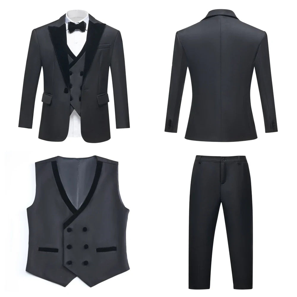 2025 New Kids Suit Set, 4 Pieces Formal Homecoming Suits for Boys, Jacket Vest Pants Bowtie Velvet Collar