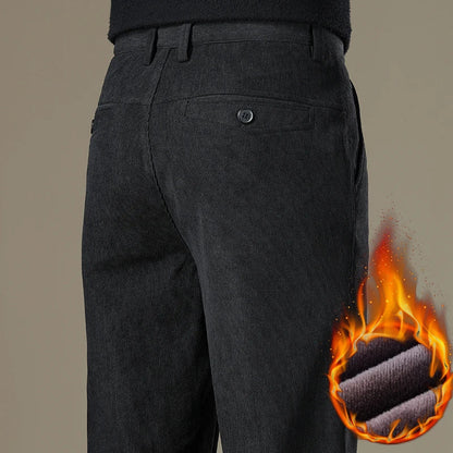 Winter Men Business Fleece Thick Casual Pants Straight Velvet Corduroy Warm Cold Resistant Bottoms Elastic Waist Trousers