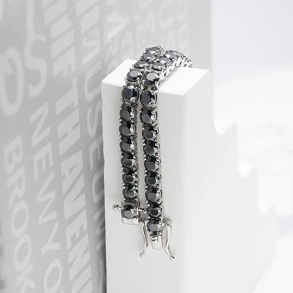 3-6.5mm Moissanite Tennis Bracelet D VVS1 Black Diamond Bracelets with Certificate 925 Sterling Silver Bangle for Women Men