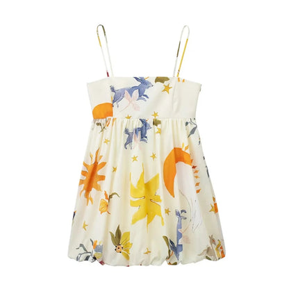 Print Slip Mini Dress Women Sleeveless Summer Dress Woman 2025 Ruched Sundress Vestidos Backless Short Dresses for Women
