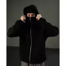 Sweatshirt with Hooded Face Mask Zipper DesignMen's Balaclava Zip Hoodie Winter Warm Casual Sports Jacket Outdoor Activities