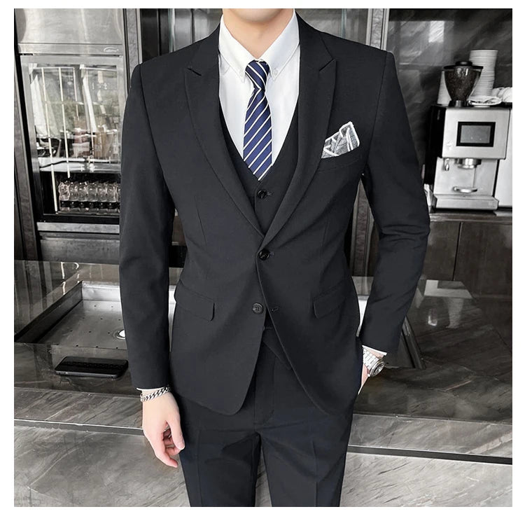 Conjunto de Terno Masculino de Negócios Slim Fit Três Peças 2025 de Alto Padrão Estilo Coreano para Casamento Noivo Festa Terno Colete Calças M-4XL
